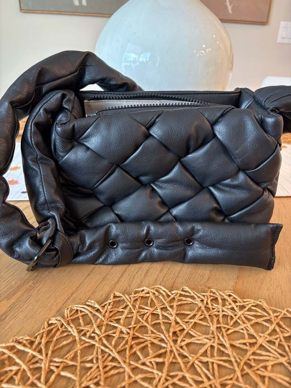 Ecostitch USA Black Quilted Puffer Woven Shoulder Bag